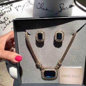 Heidi Daus Sapphire/Rhinestone Necklace & Earring Set.  New w/ box